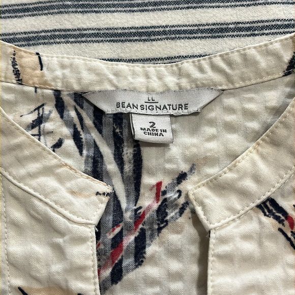 LL Bean Signature Sail Boat Blouse Top Tie Front Seersucker Cotton Size 2 - Picture 9 of 11